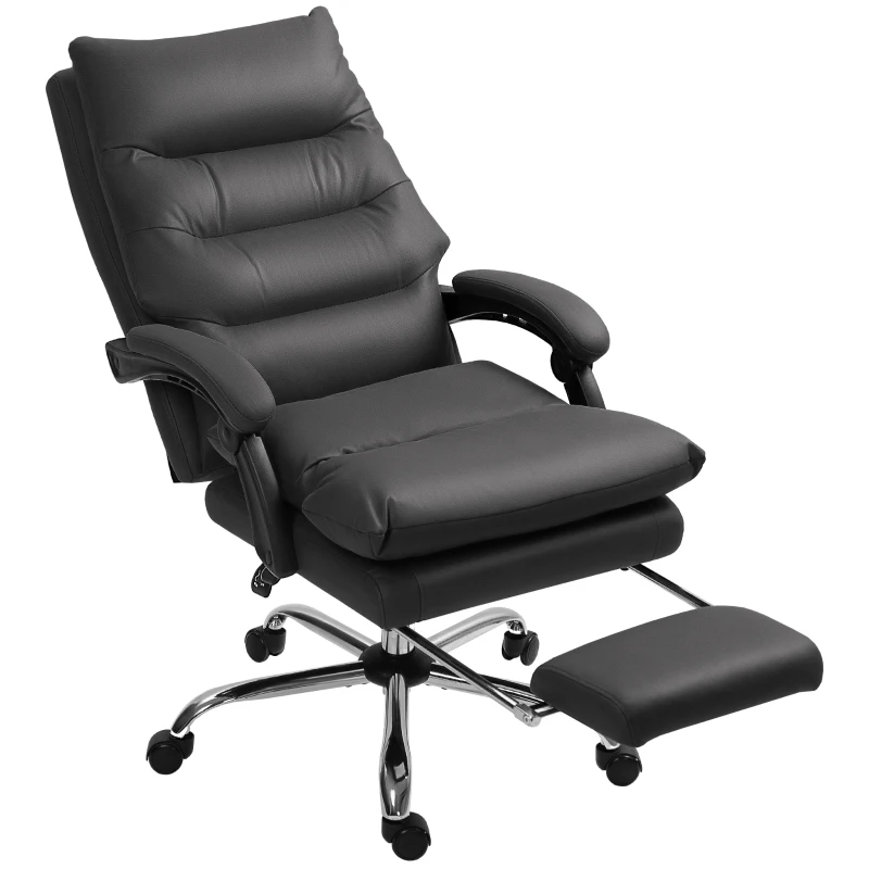 Vinsetto Microfibre Massage Office Chair, Heated Reclining Chair with Footrest, Double-tier Padding, Swivel Wheels, Black