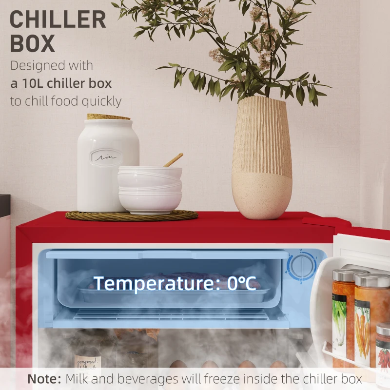 HOMCOM Compact Refrigerator, Mini Fridge with Freezer, Adjustable Shelf, Mechanical Thermostat and Reversible Door, Red