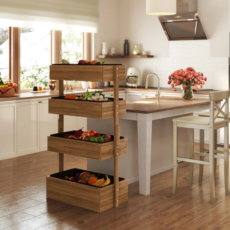 Outsunny Vertical 4 Tier Raised Garden Bed, Wooden Planter Box, Self-Draining with Bed Liner for Indoor Outdoor Flowers, Vegetables and Herbs, Orange