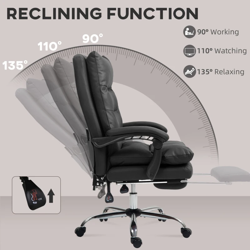 Vinsetto Microfibre Massage Office Chair, Heated Reclining Chair with Footrest, Double-tier Padding, Swivel Wheels, Black