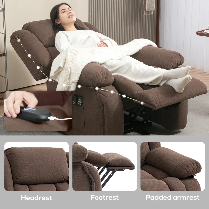 HOMCOM Overstuffed Power Lift Recliner Chair with Vibration Massage and Heat, Side Pockets, Pocket Spring, for Adults, Brown