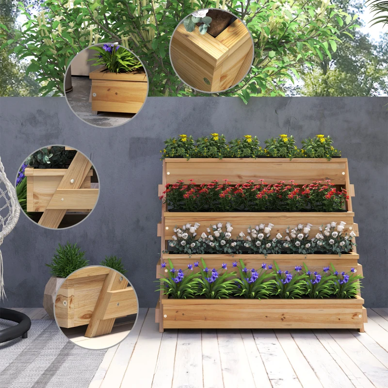 Outsunny 4 Tier Vertical Raised Garden Bed with Drainage Holes, Outdoor Planter Box for Herbs, Vegetables, and Flowers
