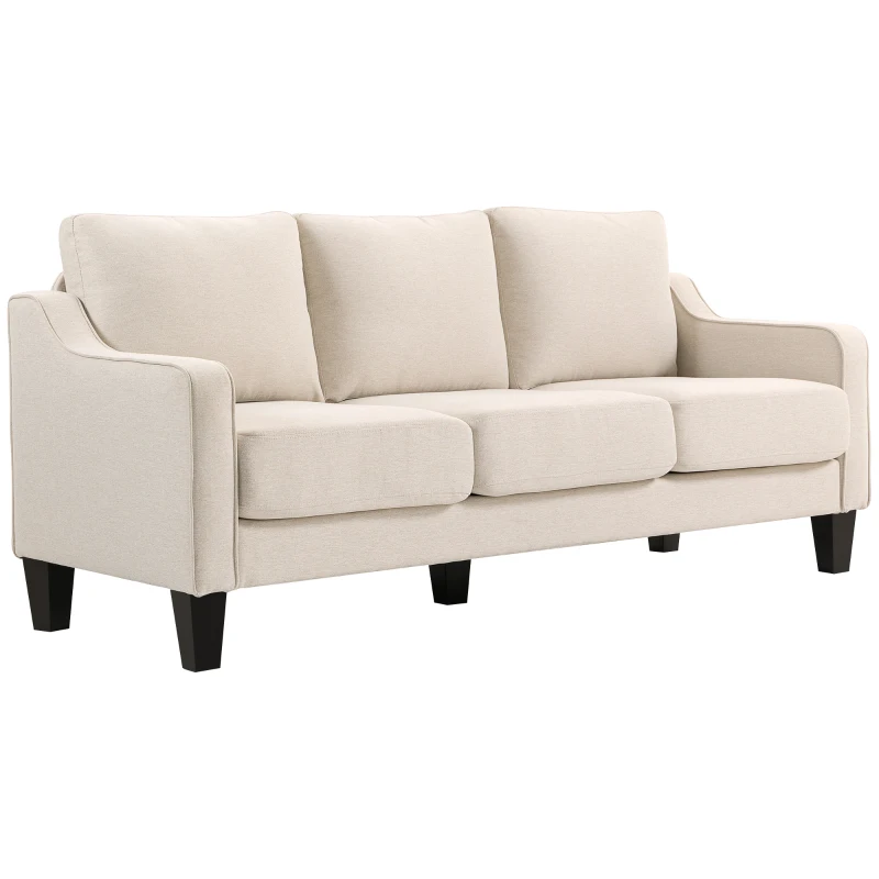 HOMCOM 3 Seater Sofa, Modern Couch with Pocket Spring, Linen Upholstered, Thick Padded, Beige