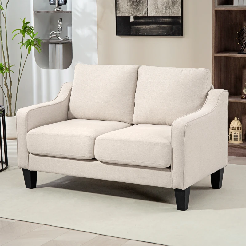 HOMCOM Loveseat Sofa, Modern Couch with Pocket Spring, Linen Upholstered, Thick Padded, Beige