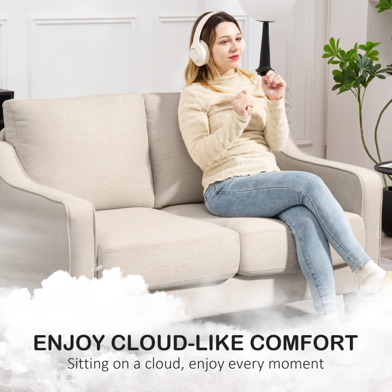 HOMCOM Loveseat Sofa, Modern Couch with Pocket Spring, Linen Upholstered, Thick Padded, Beige