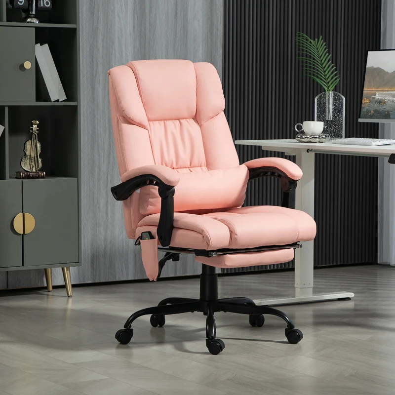 Vinsetto 6-Point Vibration Massage Chair, Height Adjustable Reclining Computer Chair with Retractable Footrest, Pink