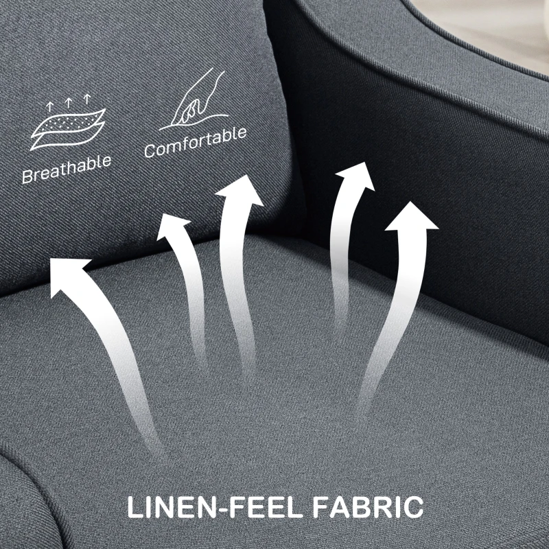 HOMCOM Armchair, Modern Accent Chair with Pocket Spring, Linen Upholstered, Thick Padded, Charcoal Grey