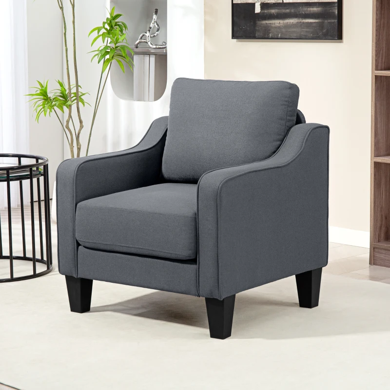 HOMCOM Armchair, Modern Accent Chair with Pocket Spring, Linen Upholstered, Thick Padded, Charcoal Grey