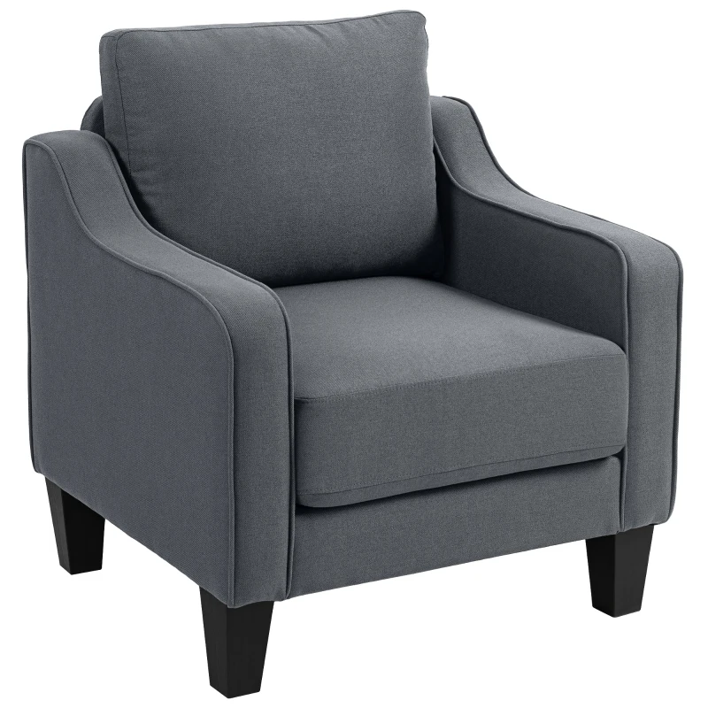 HOMCOM Armchair, Modern Accent Chair with Pocket Spring, Linen Upholstered, Thick Padded, Charcoal Grey
