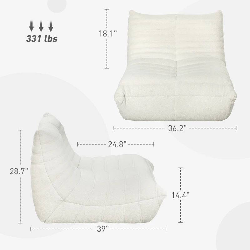 HOMCOM Bean Bag Chair for Adults, Giant Fireside Chair, Bean Bag Sofa with High Density Foam for Living Room, Cream White