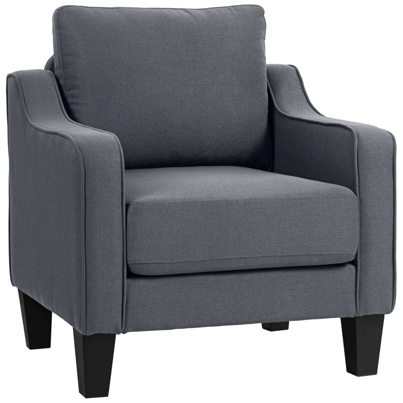 HOMCOM Armchair, Modern Accent Chair with Pocket Spring, Linen Upholstered, Thick Padded, Charcoal Grey