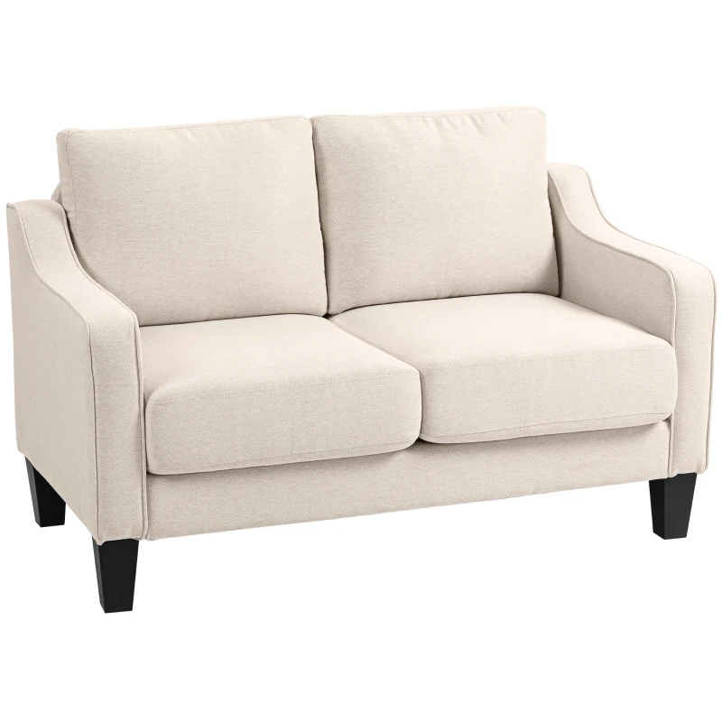 HOMCOM Loveseat Sofa, Modern Couch with Pocket Spring, Linen Upholstered, Thick Padded, Beige