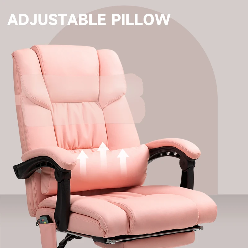 Vinsetto 6-Point Vibration Massage Chair, Height Adjustable Reclining Computer Chair with Retractable Footrest, Pink