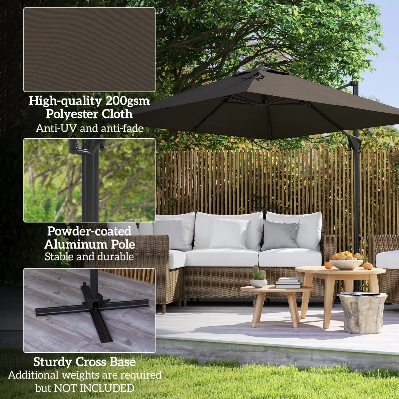 Outsunny 8'x8' Square Patio Hanging Offset Umbrella, Outdoor Cantilever Parasol w/ Cross Base, Tan