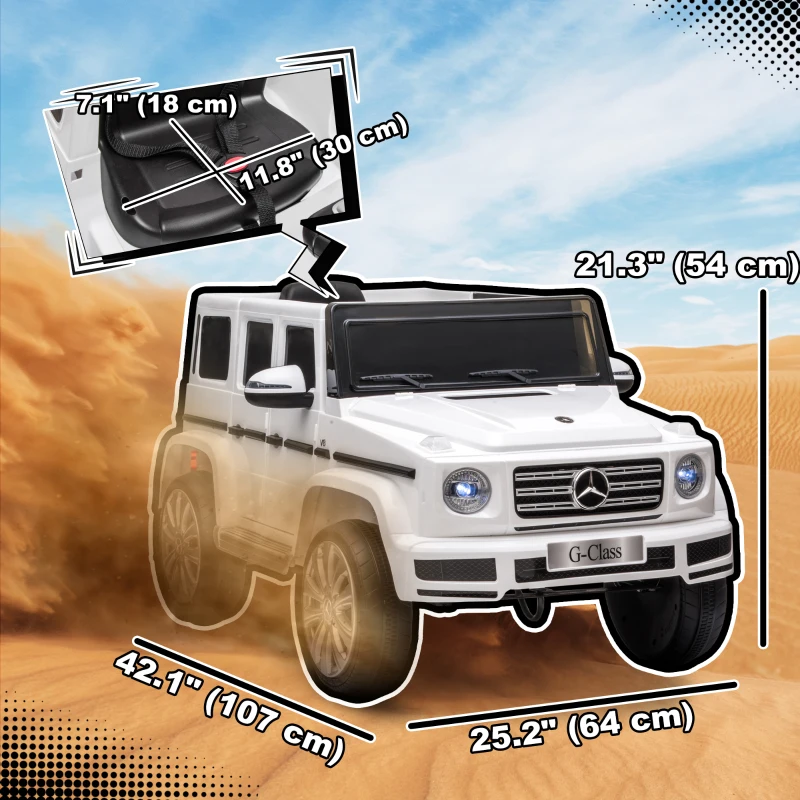 Aosom Mercedes Benz G500 Licensed 12V Kids Ride on Car with Remote Control, Music, Lights, MP3 for 37-96 months, White