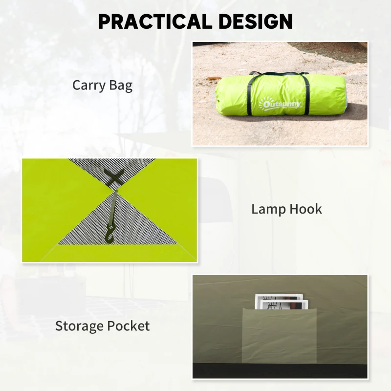 Outsunny 4-6 Person Camping Tent, 2000mm Waterproof Tunnel Tent with 2 Bedrooms, Living Area, Vestibule, Lamp Hook and 4 Doors
