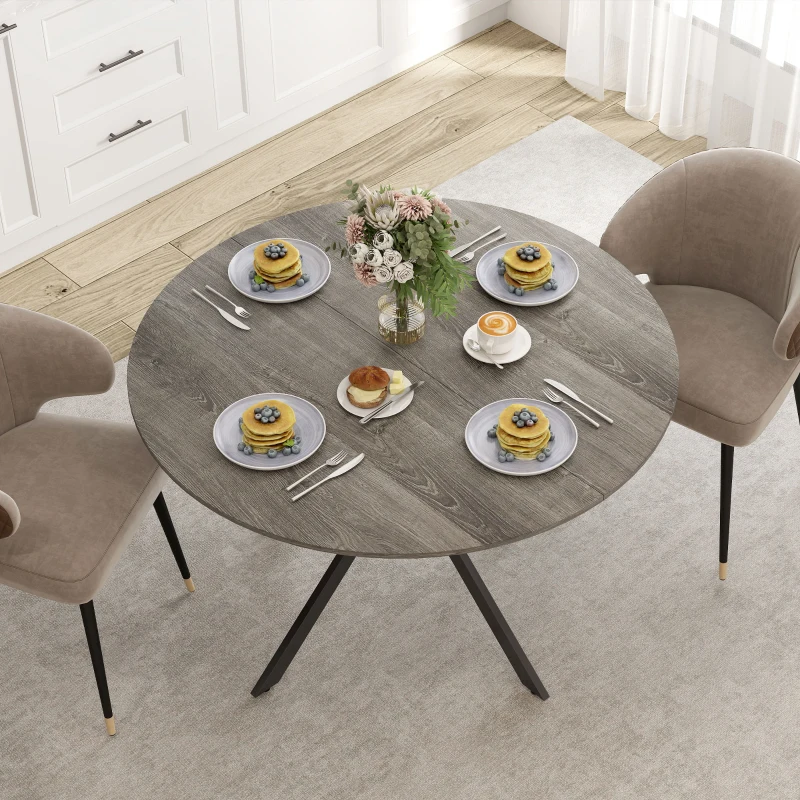 HOMCOM 47" Round Kitchen Table for 4, Industrial Dining Table with Steel Legs for Dining Room, Grey Wood Grain and Black