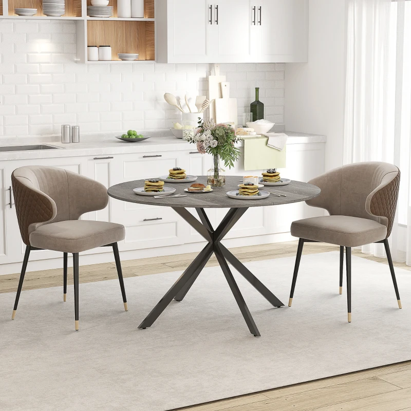 HOMCOM 47" Round Kitchen Table for 4, Industrial Dining Table with Steel Legs for Dining Room, Grey Wood Grain and Black
