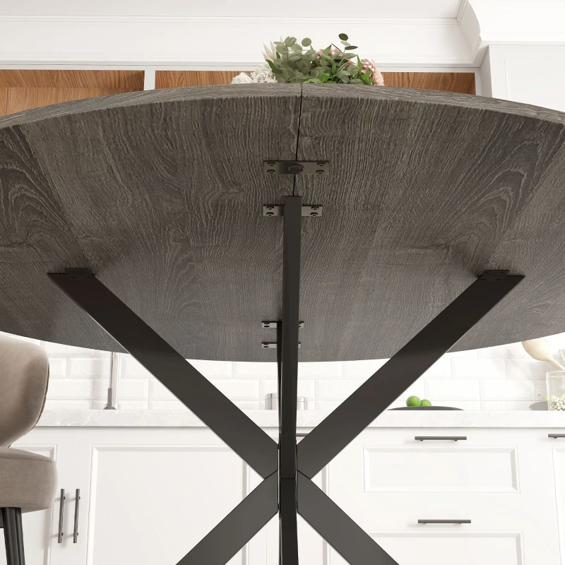 HOMCOM 47" Round Kitchen Table for 4, Industrial Dining Table with Steel Legs for Dining Room, Grey Wood Grain and Black