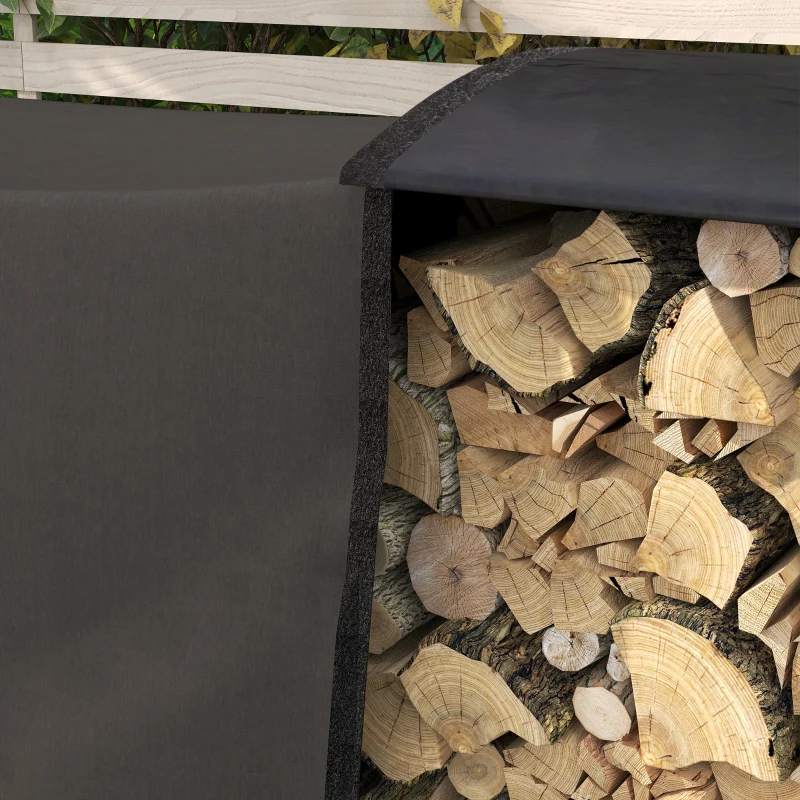Outsunny 8ft Outdoor Firewood Rack with Cover and Carrier, Adjustable Wood Storage Holder, Indoor Outdoor Log Rack, Black