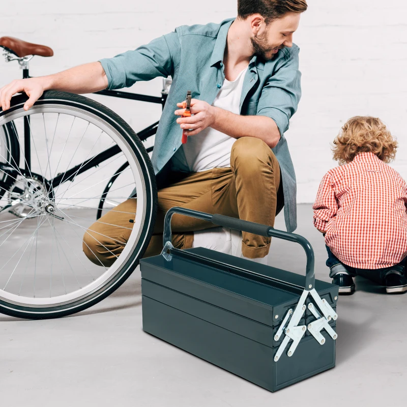 DURHAND 22" Metal Tool Box, Portable 5-Tray Cantilever Steel Tool Chest Cabinet for Garage and Warehouse, Dark Green