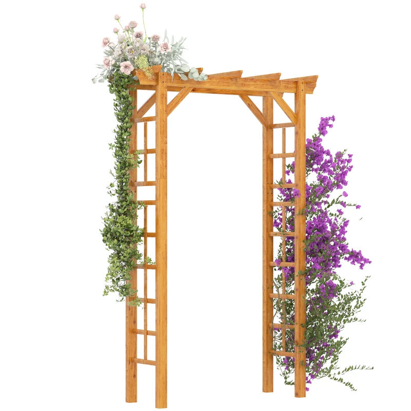 Outsunny 85" Wooden Garden Arbor for Wedding and Ceremony, Outdoor Garden Arch Trellis for Climbing Vines, Fir Wood, Orange