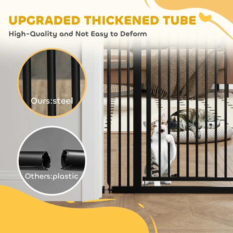 PawHut 59" Extra Tall Cat Gate, 30"-41" Pet Gate with 2.8" and 5.5" Extensions, for Doorway, Hallway, Stairway, Black