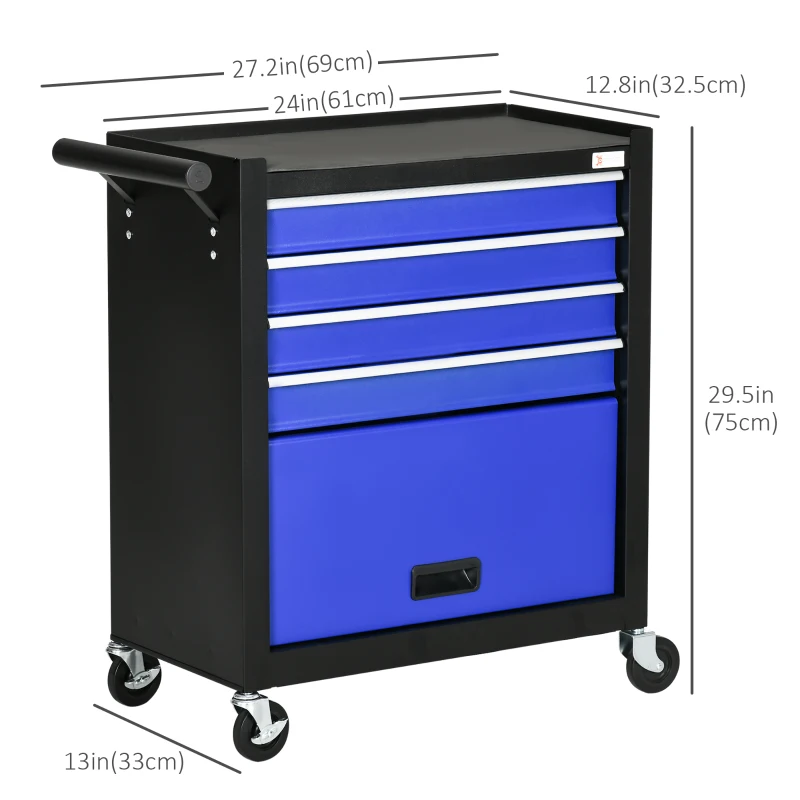 DURHAND 4-Drawer Tool Chest with 4 Wheels, Rolling Tool Box and Storage Cabinet, Portable Tool Organizer for Garage, Blue