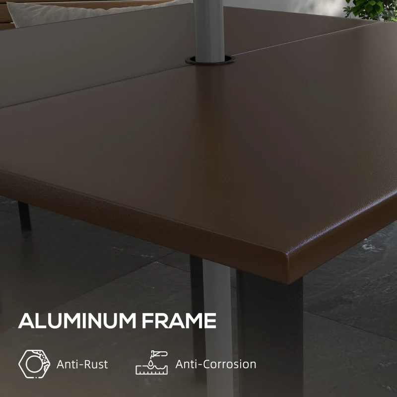 Outsunny Patio Dining Table with Umbrella Hole for 4 People, Aluminium Legs, for Backyard Lawn Balcony, 31.5" x 31.5", Brown