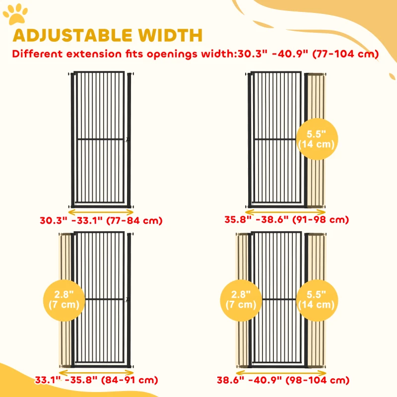PawHut 59" Extra Tall Cat Gate, 30"-41" Pet Gate with 2.8" and 5.5" Extensions, for Doorway, Hallway, Stairway, Black