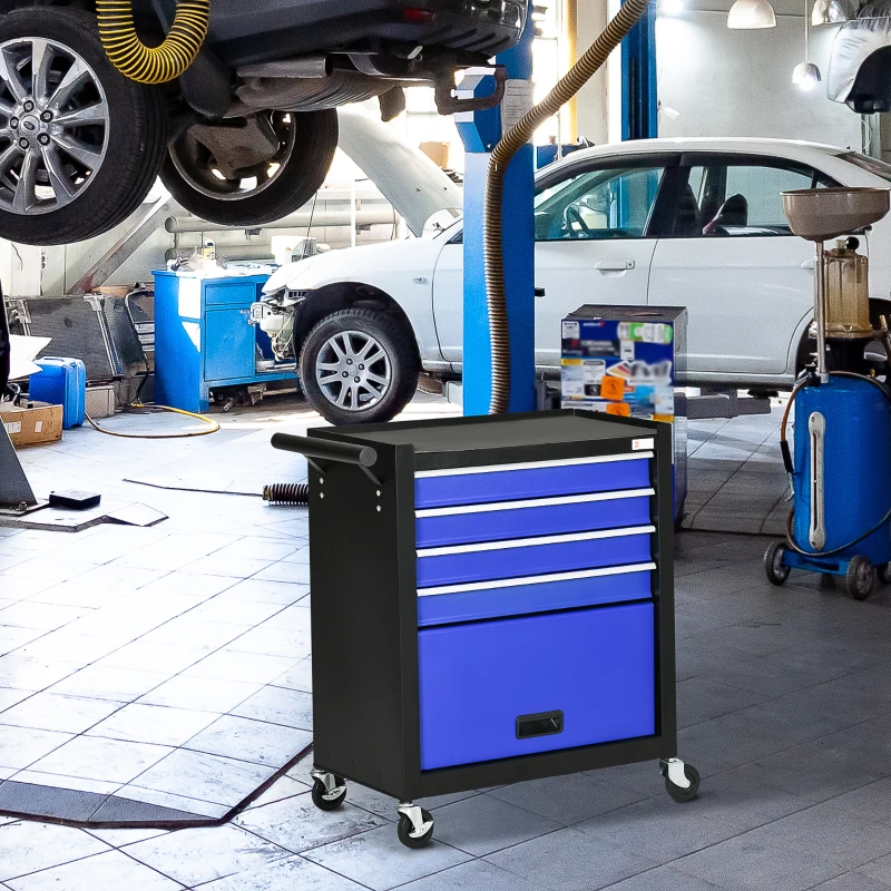 DURHAND 4-Drawer Tool Chest with 4 Wheels, Rolling Tool Box and Storage Cabinet, Portable Tool Organizer for Garage, Blue
