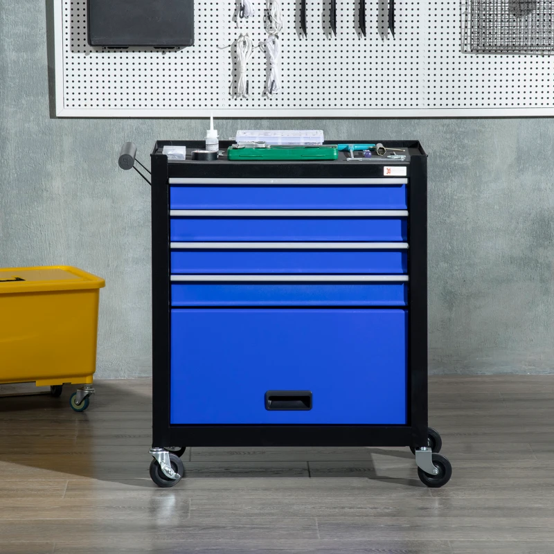 DURHAND 4-Drawer Tool Chest with 4 Wheels, Rolling Tool Box and Storage Cabinet, Portable Tool Organizer for Garage, Blue