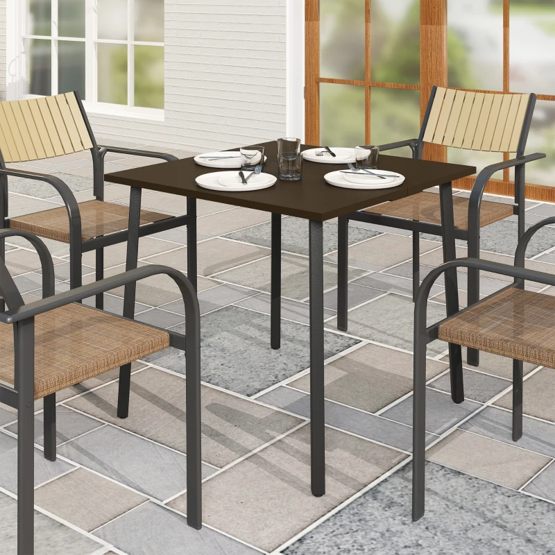 Outsunny Patio Dining Table with Umbrella Hole for 4 People, Aluminium Legs, for Backyard Lawn Balcony, 31.5" x 31.5", Brown