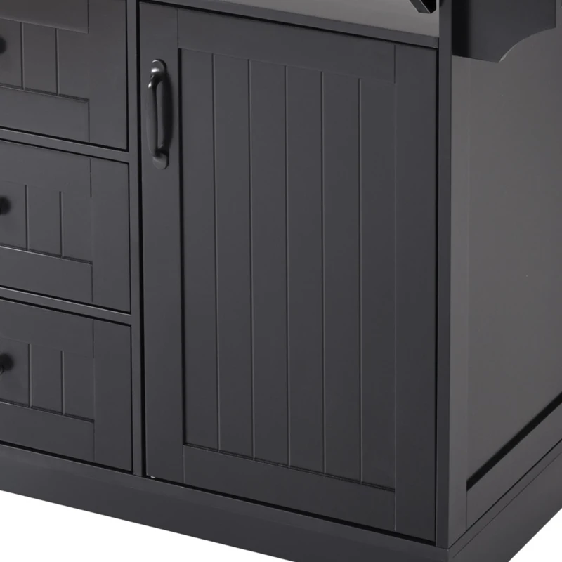 Kitchen Island with 3 Drawers, 2 Drop Leaves, Power Outlet, Spice Rack, Rolling Cart for Kitchen, Dining Room, 56" L x 33.5" W x 36.5" H, Black