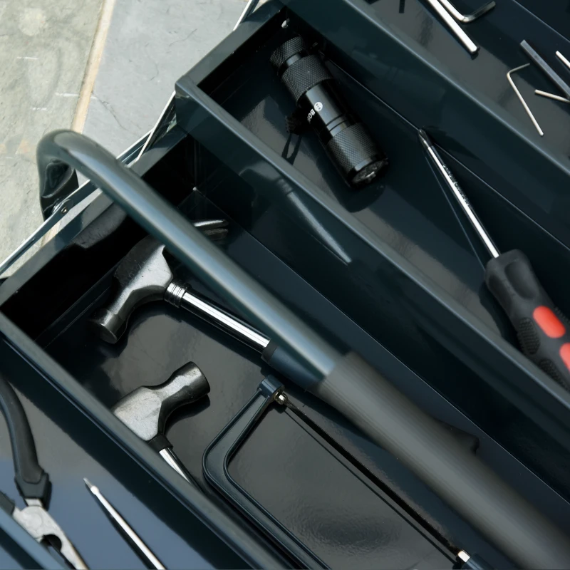 DURHAND 22" Metal Tool Box, Portable 5-Tray Cantilever Steel Tool Chest Cabinet for Garage and Warehouse, Dark Green