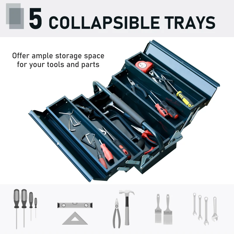 DURHAND 22" Metal Tool Box, Portable 5-Tray Cantilever Steel Tool Chest Cabinet for Garage and Warehouse, Dark Green