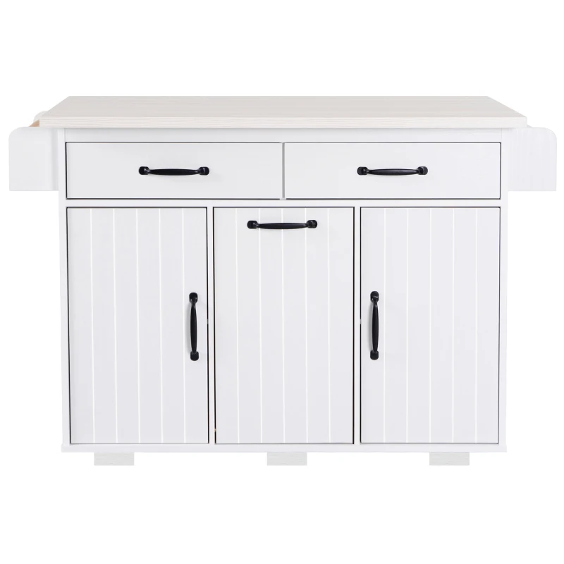 Rolling Cart with Tilt-Out Trash Cabinet, Spice and Towel Rack, Adjustable Shelf, Kitchen Island with Drop Leaf, 51" L x 20" W x 35" H, White