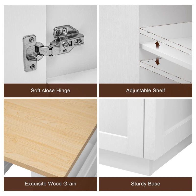 Kitchen Island with Extendable Dining Table, Power Outlet, Drawers and Shelves, Utility Island for Kitchen, 83" L x 27.5" W x 36" H, White+Natural