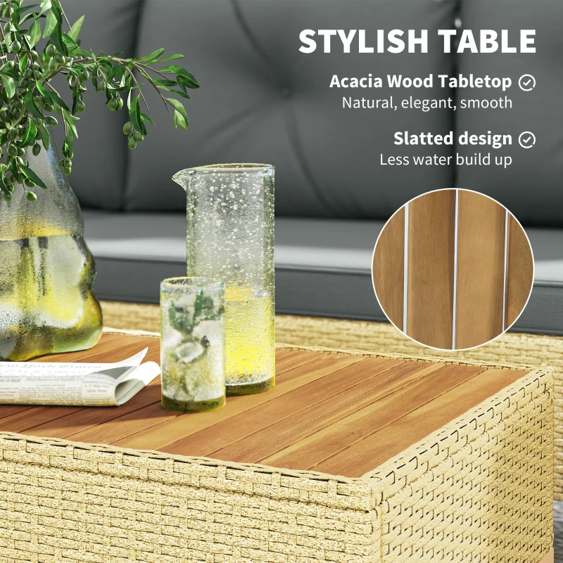 Outsunny 3 Piece Patio Furniture Set, L-Shaped Outdoor Furniture Conversation Set with Wood Top Coffee Table, Light Grey