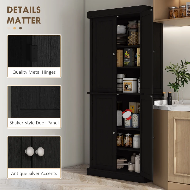 HOMCOM 72.5" Freestanding Kitchen Pantry Cabinet with 4 Doors, Black