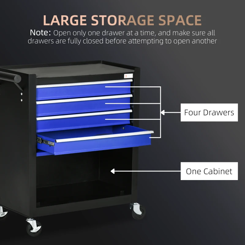 DURHAND 4-Drawer Tool Chest with 4 Wheels, Rolling Tool Box and Storage Cabinet, Portable Tool Organizer for Garage, Blue