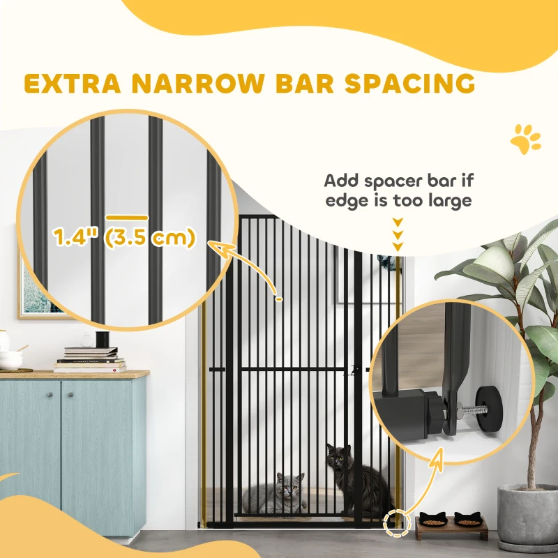 PawHut 59" Extra Tall Cat Gate, 30"-41" Pet Gate with 2.8" and 5.5" Extensions, for Doorway, Hallway, Stairway, Black