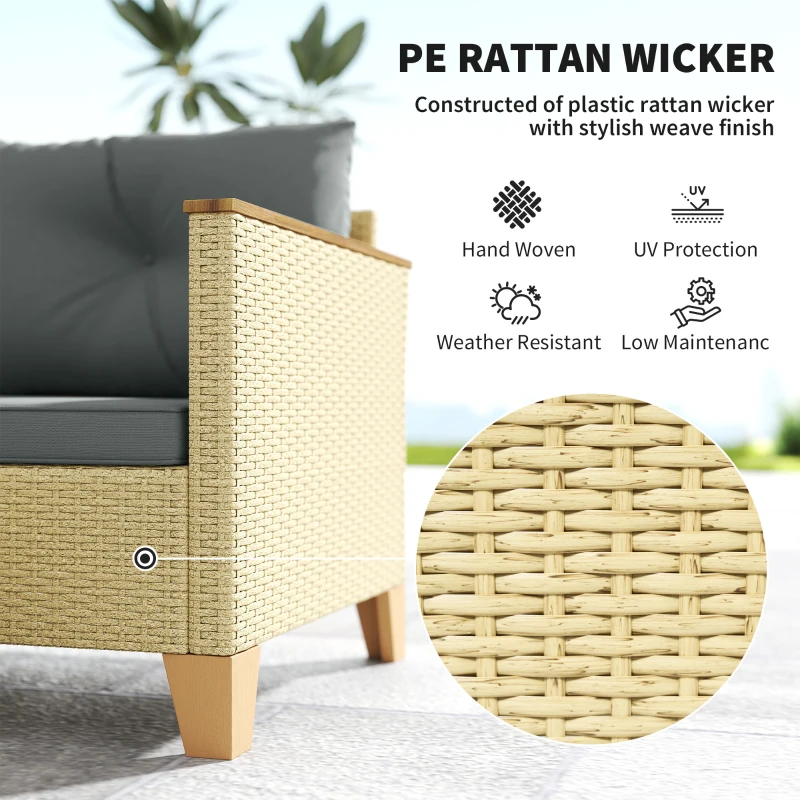 Outsunny 3 Piece Patio Furniture Set, L-Shaped Outdoor Furniture Conversation Set with Wood Top Coffee Table, Light Grey