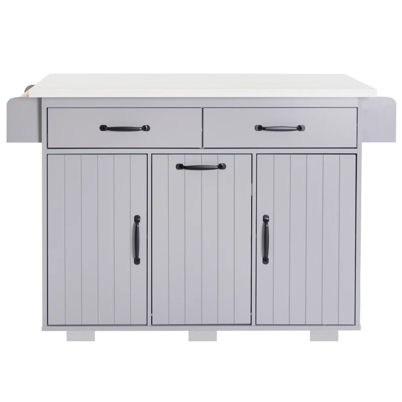 Kitchen Island with Trash Cabinet, Drawers and Shelves, Drop Leaf, Spice and Towel Rack, Rolling Cart for Kitchens, 51" L x 20" W x 35" H, Grey