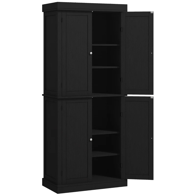 HOMCOM 72.5" Freestanding Kitchen Pantry Cabinet with 4 Doors, Black