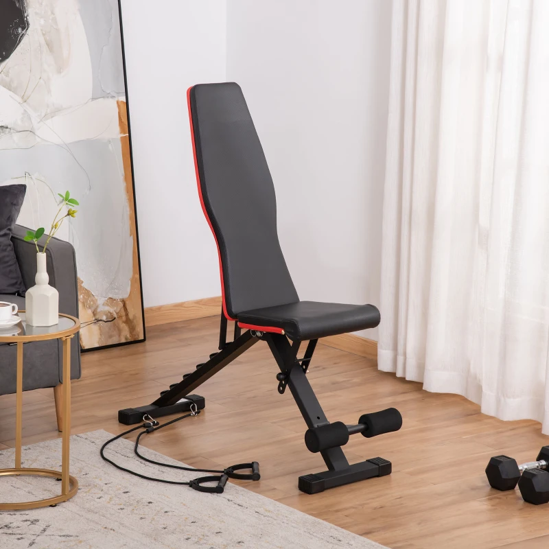 Soozier Adjustable Workout Bench, Foldable Weight Bench with Leg Extension and Preacher Pad, 264LBS Weight Capacity, for Home Gym, Black and Red