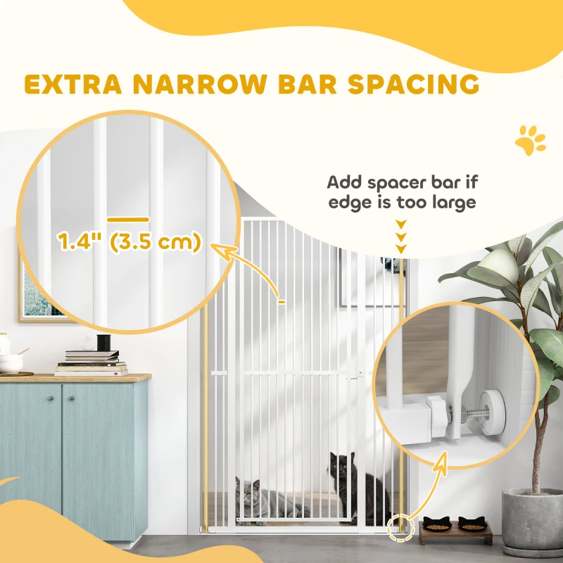 PawHut 59" Extra Tall Cat Gate, 30"-41" Pet Gate with 2.8" and 5.5" Extensions, for Doorway, Hallway, Stairway, White