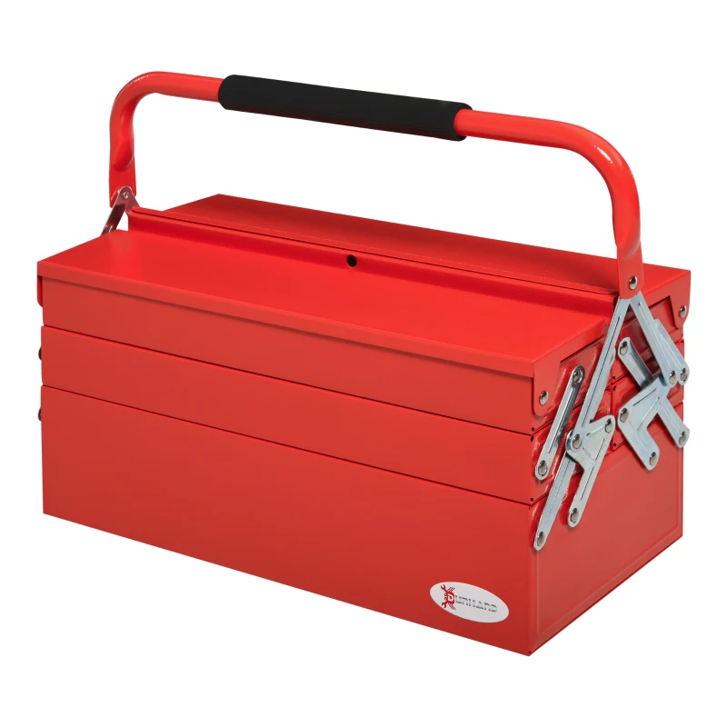DURHAND 18" inches Metal Tool Box, Portable 5-Tray Cantilever Steel Tool Chest Cabinet, Red