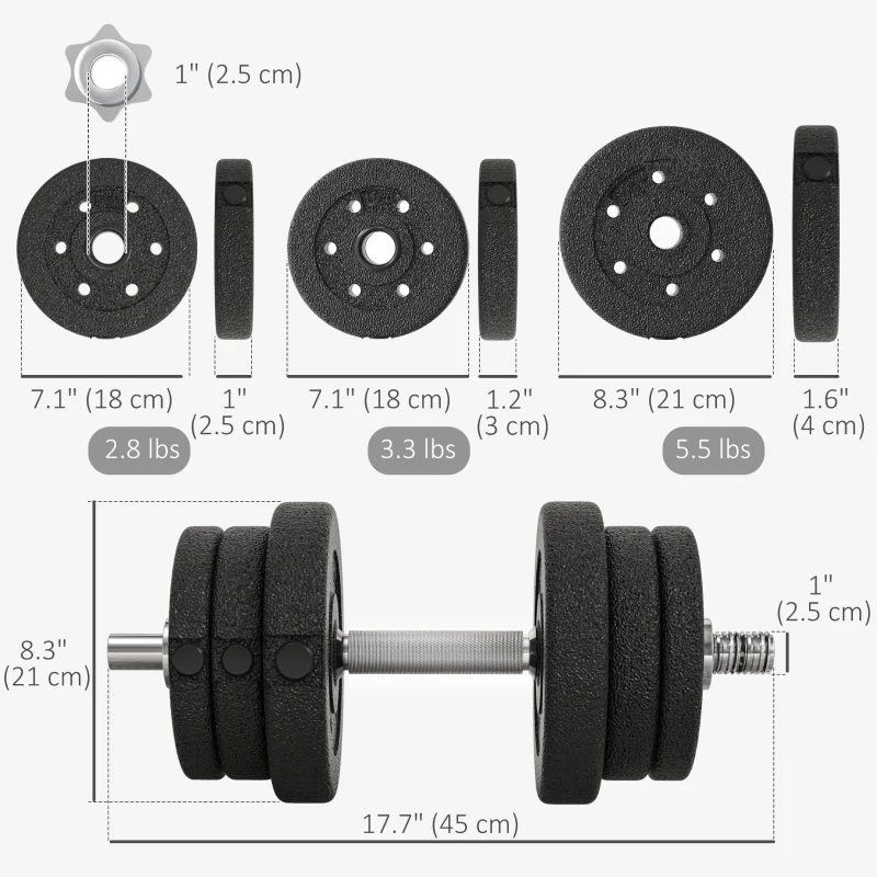 Soozier 55 lbs Adjustable Dumbbells Weight Set Dumbbell Hand Weight Barbell for Body Fitness Lifting Training for Home Office Gym, Black