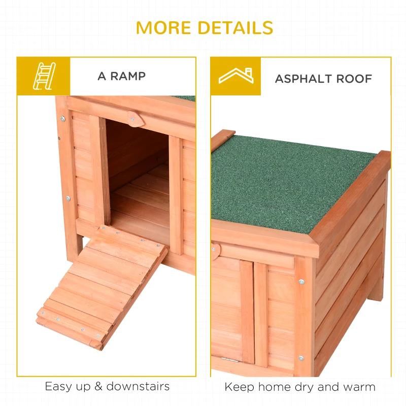 PawHut Wooden Rabbit Hutch Bunny Cage Outdoor Cat House Guinea Pig Cage Duck Shelter, Indoor Outdoor Use, 20"x16.5"x17", Orange